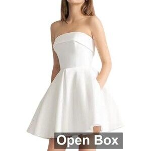 StarRovelex Satin Short, Strapless White Wedding Dress, Size 4